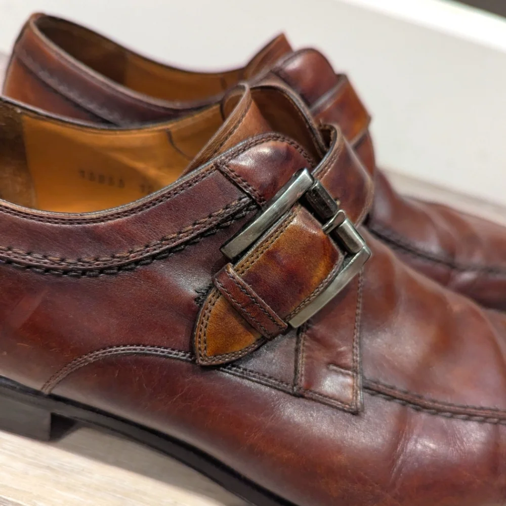 Magnanni Size 12 Brown Leather Monk Strap Buckle Dress Shoes‎ Loafers